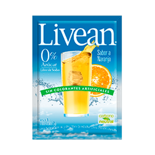 Jugo En Polvo Libre De Azúcar Livean Naranja 7 Gr.