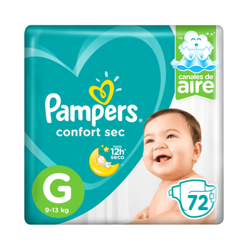 Pañales Pampers Confort Sec Talla G 9 -13 Kg 72 Und