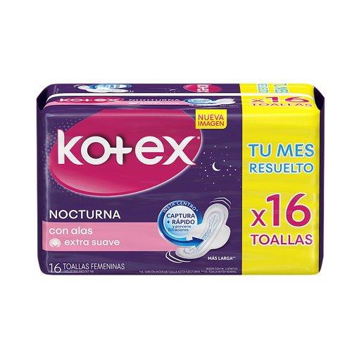 Toallas Higiénicas Con Alas Nocturnas Kotex 16 Und