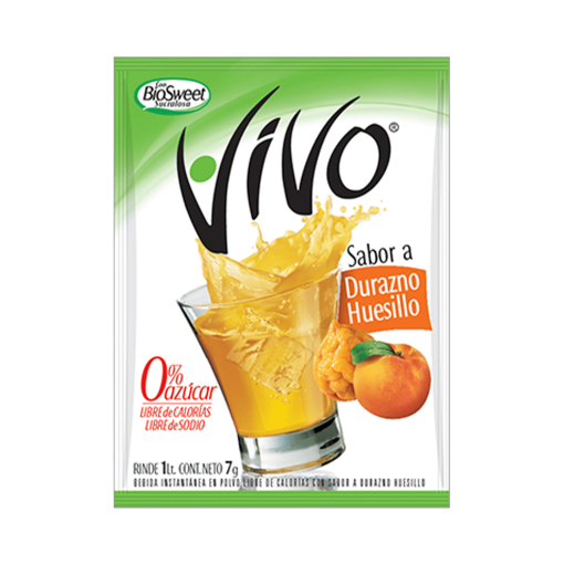 Jugo En Polvo Libre De Azúcar Vivo Durazno Huesillo 7 Gr.