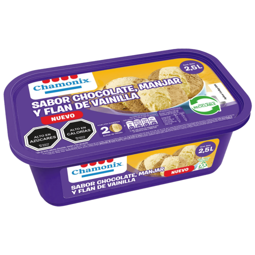 Helado Chamonix Chocolate Manjar Flan Vainilla 2.5lts.